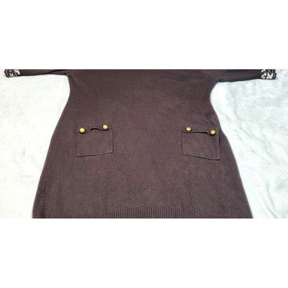 Pink Rose 3X Brown Sweater Dress – Fair Isle Cowl & Cuffs – Plus Size Cozy Knit - Picture 5 of 16